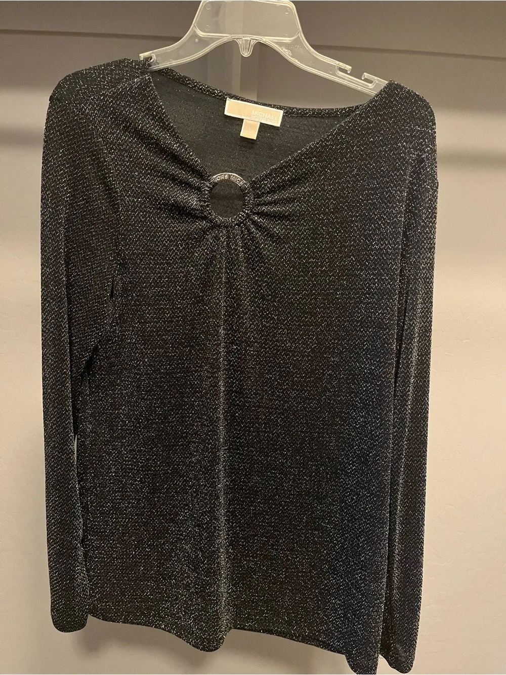 Michael Kors Black Sparkle Long Sleeve Top with Ring Detail